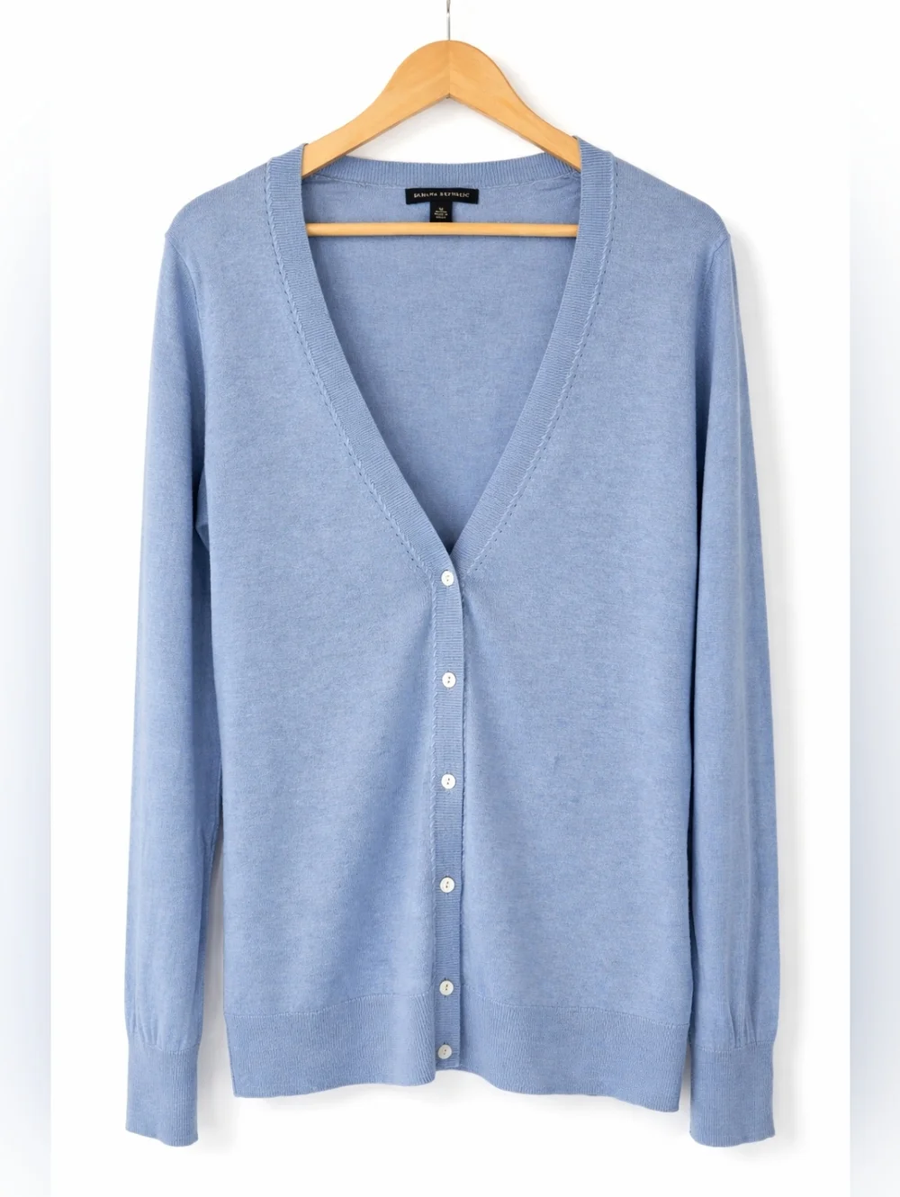 Banana Republic Sky Blue Knit Sweater Size M 85% Cotton 15% Wool - Picture 2 of 11